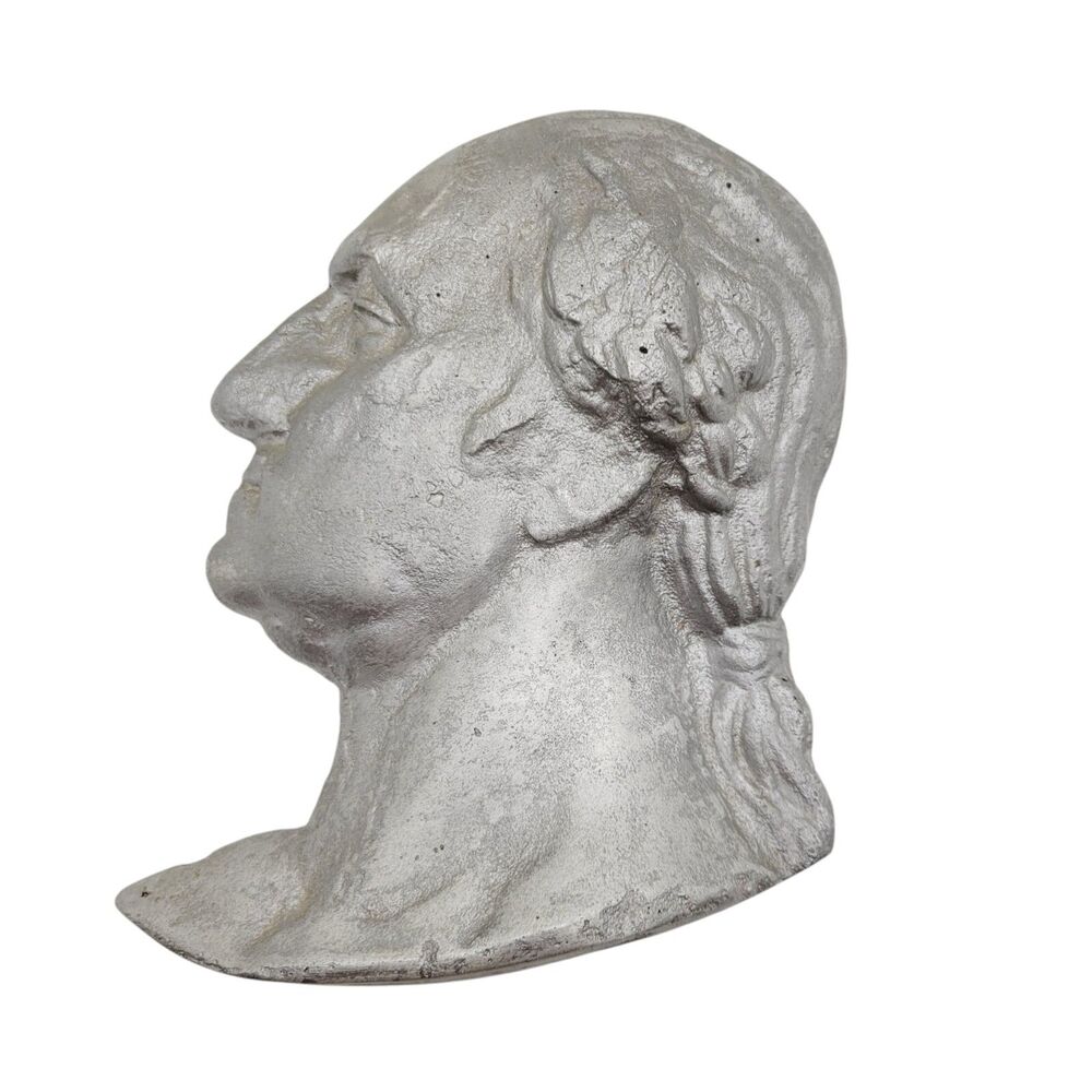 President George Washington Pot Metal Face Bust Wall Hanging Decor Silver 7"